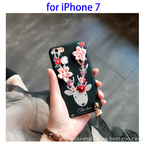 3D Flowers and Deer Pattern Soft TPU Back Case for iPhone 7 Cover